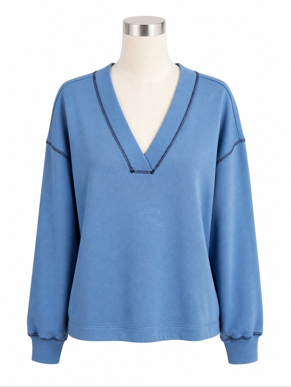 Free Assembly NWT Blue Long Sleeve V-Neck Elastic Waist Sweatshirt Sz M Casual